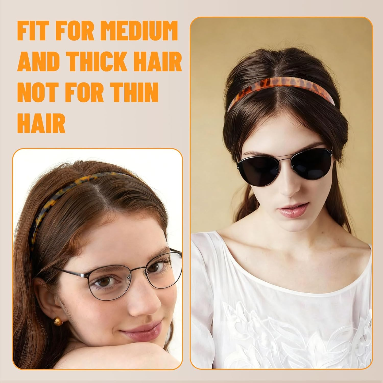 Celblisora 4 Pack Transparent Amber Non-Slip Headbands for Women Glasses Wearers, No Pressure, No Headaches, Zigzag Sunglasses Headband Made of Plastic with Teeth