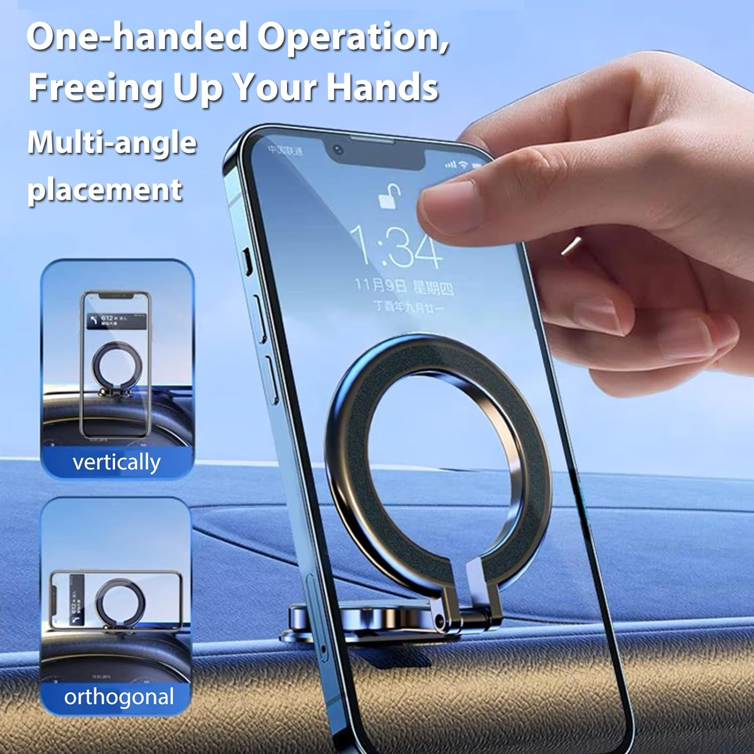 RUNGOS 360&deg;Rotatable for Magsafe Car Mount [Strong Ring Magnet] [Super Stable Widened Base] Lightweight Collapsible Magnetic Car Mount Phone Holder for Steering Wheel Dashboard, Cell Phone Accessories image number 1