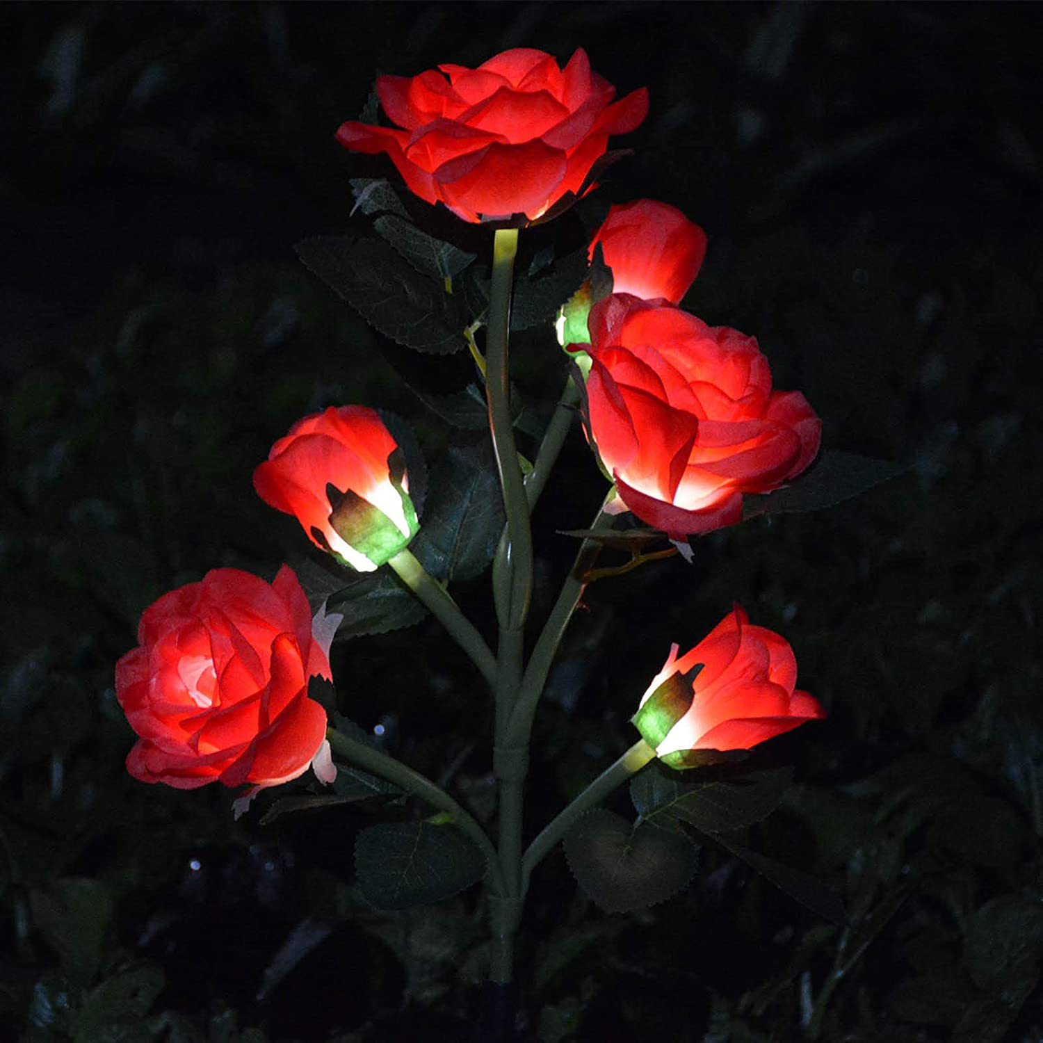 [Upgraded 6 Flowers]Solar Powered Artificial Rose Flower Lights,Waterproof Outdoor Garden Accent Lighting for Summer Country Field Yard Pathway Balcony Memorial Cemetery Gravesite Decorations, Yellow