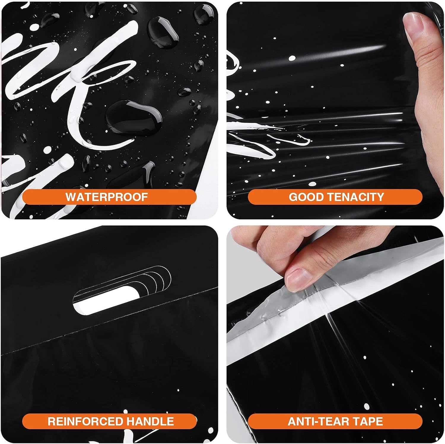 Switory 100Pcs Parcel Bags for Posting Clothes 305X394Mm with Handle - Self Adhesive Postal Mailing Bags 12X15.5 Package for Clothing - Black with Thank You Design image number 4