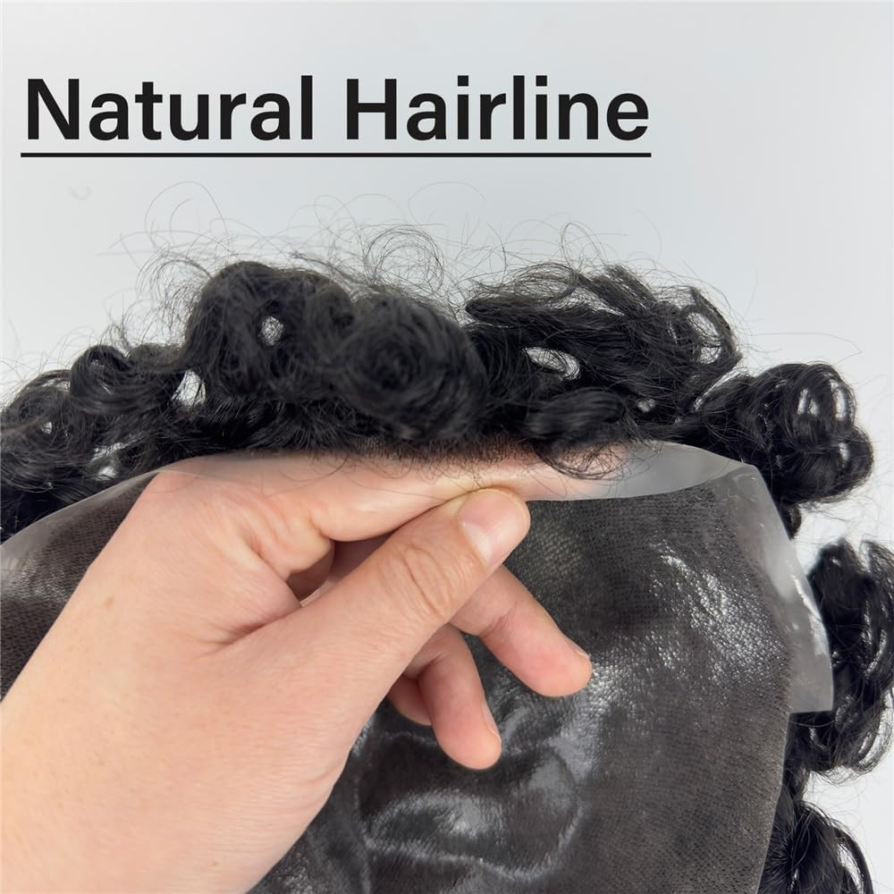 Replacement Men Toupee 12Mm Curly Real Human Hair Injection PU Skin Base Male Capillary Prosthesis Systems image number 2