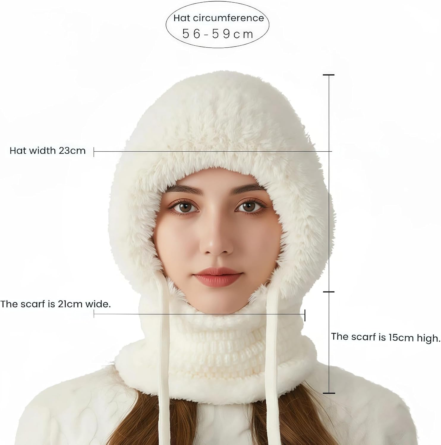 3 in 1 Beanie Hat for Women,Fleece Lined Hat with Scarf & Face Cover, Knitted Windproof Ski Mask Beanie for Cold Weather - Khaki image number 5