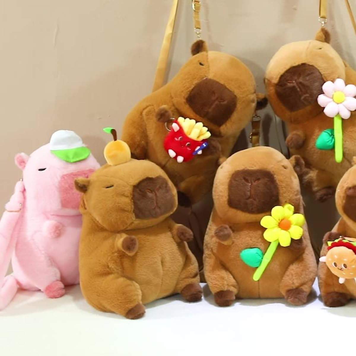 Knictto Y2K Kawaii Capybara Plush with Burger Fries Backpack for Women Funny Fuzzy Animal Travel Bag Casual Daypack for Gift
