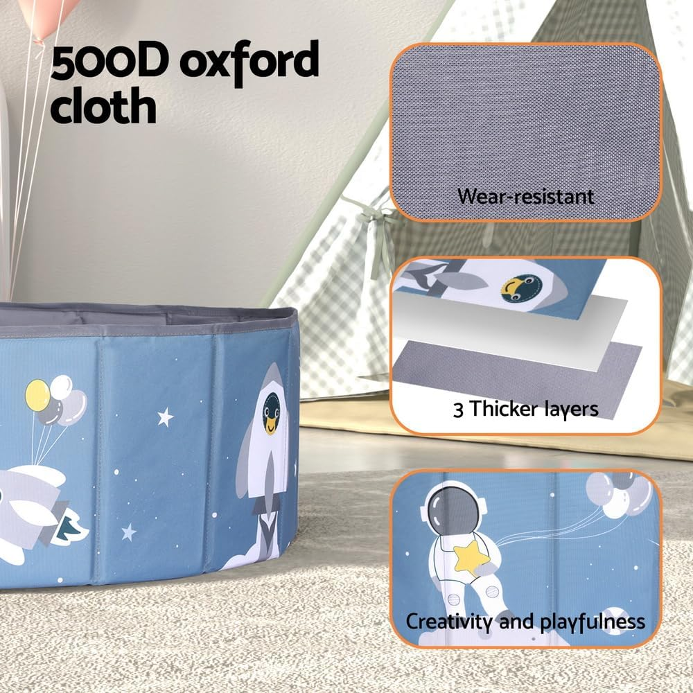 Keezi Ball Pit, 100 X 100 X 30Cm Foldable Foam Balls Pits Kids Soft Pool Playpen Barrier Ideal Gift Toys for Baby Children Toddlers, Suitable for 3-8 Years Old Blue image number 4