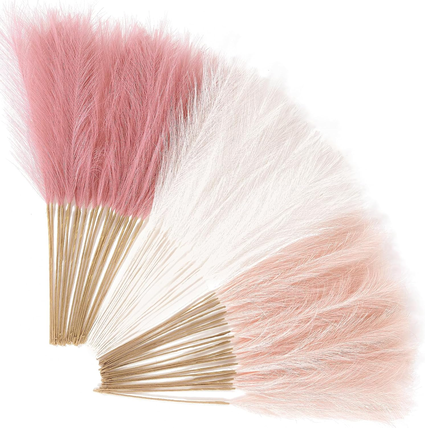 Lenamos 60Pcs Faux Pampas Grass Decor, 21.6"/55Cm Artificial Pompous Grass Floral Fake Pompas Grass Branches Vase Filler Flower Arrangement for Home Wedding Boho Decor (White & Blush & Pink) image number 5