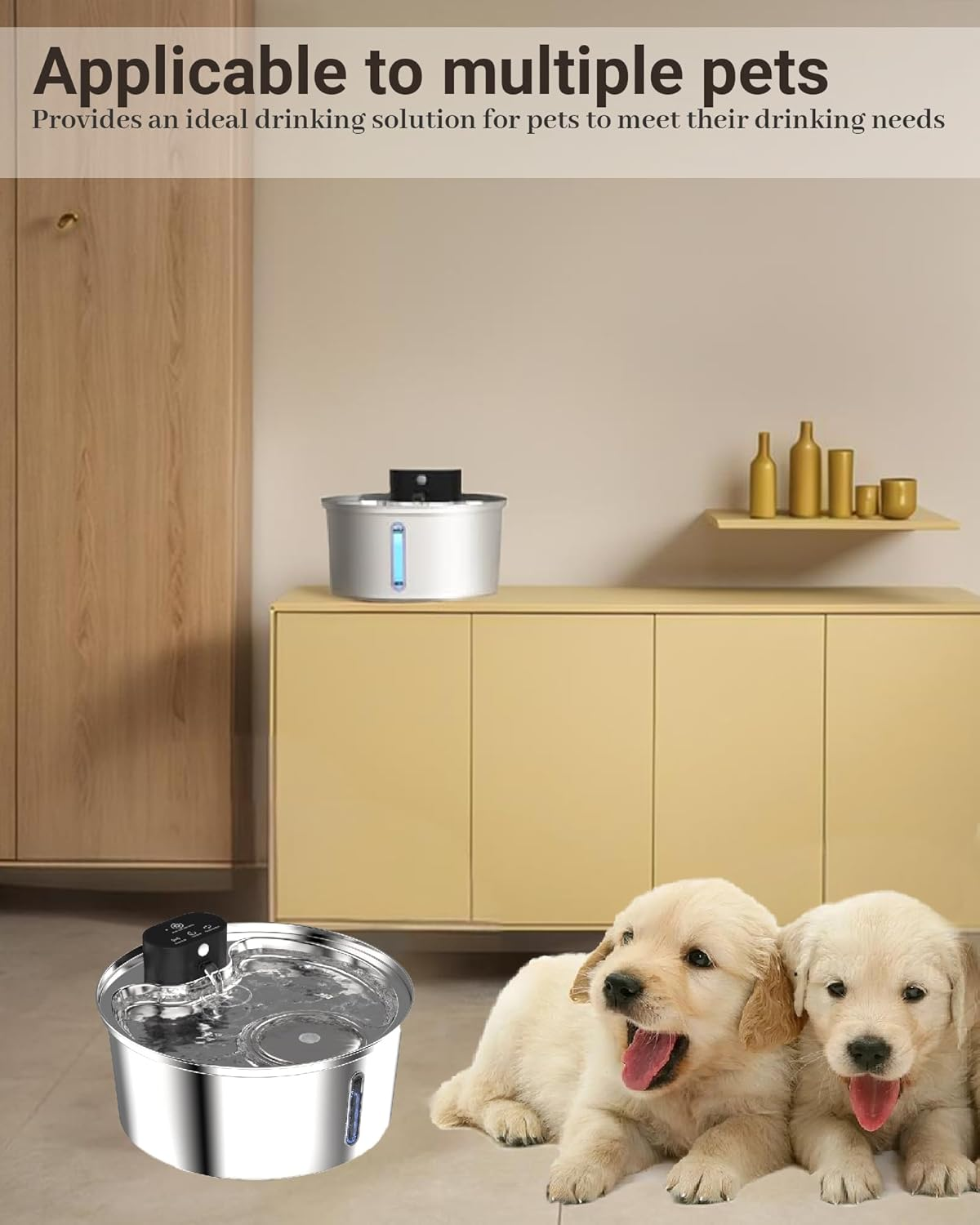 Wireless Dog Water Fountain,7L/236Oz Automatic Cat Water Fountain Battery Operated, Stainless Steel Multi Pet Fountain, Super Quiet with Triple Filtration, Great for Large Dogs Cats and Multi-Pet Home
