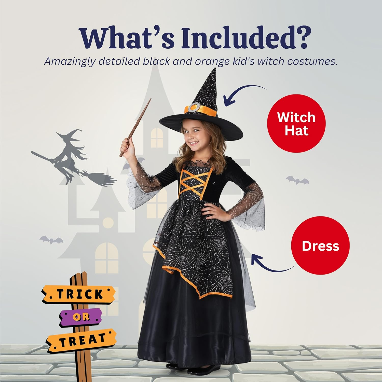 Dress up America Little Girl Black and Orange Witch Costume image number 2