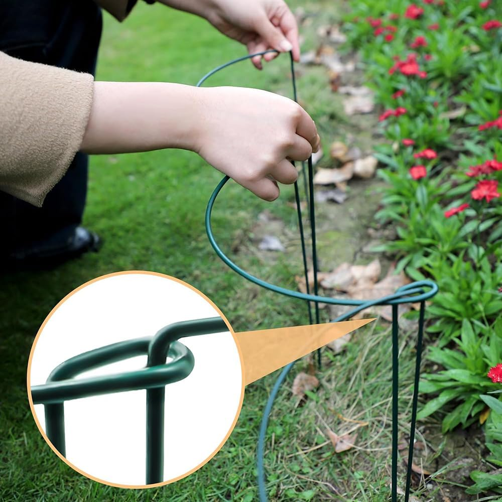 6 Pack Plant Support Stakes,10" W X 32" H Half round Ring Metal Plant Support Stakes, with Plant Clip, Garden Wire and Gloves,For Indoor and Outdoor Plants, Vegetable, Flowers