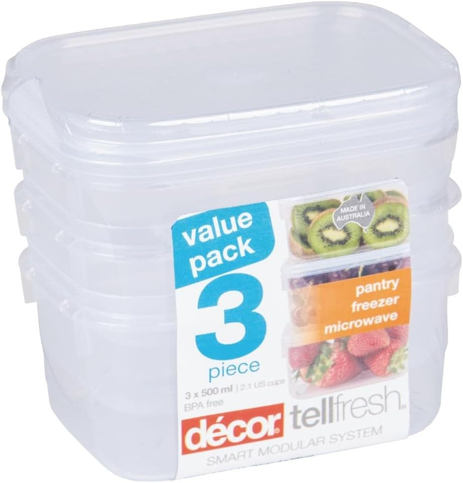 D&eacute;cor 002751-004 Food Storage Container, 500 Ml, Oblong, Pack of 3, Clear image number 2