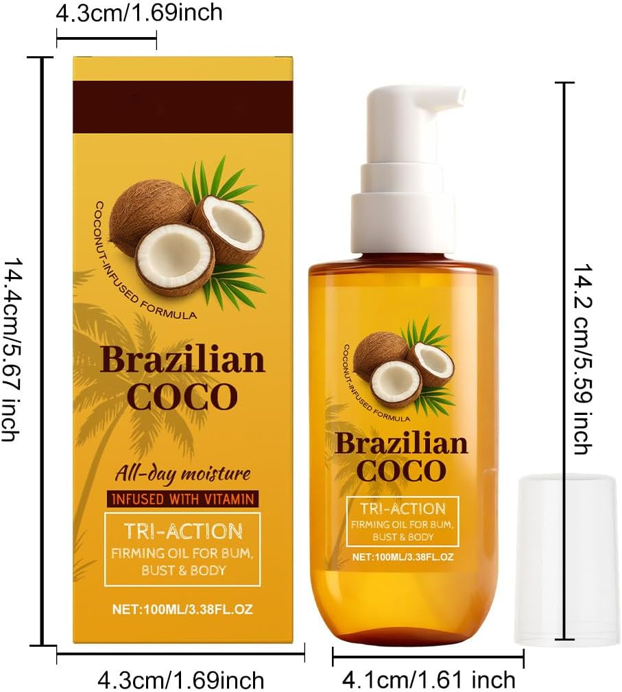 Brazilian Coco Firming Body Coconut Oil for Dry Skin, Hands with Curcuma Longa Extract, Vanilla Moisture Drenching, Radiant Looking Glow Skin Hydration, Instant Absorption image number 6