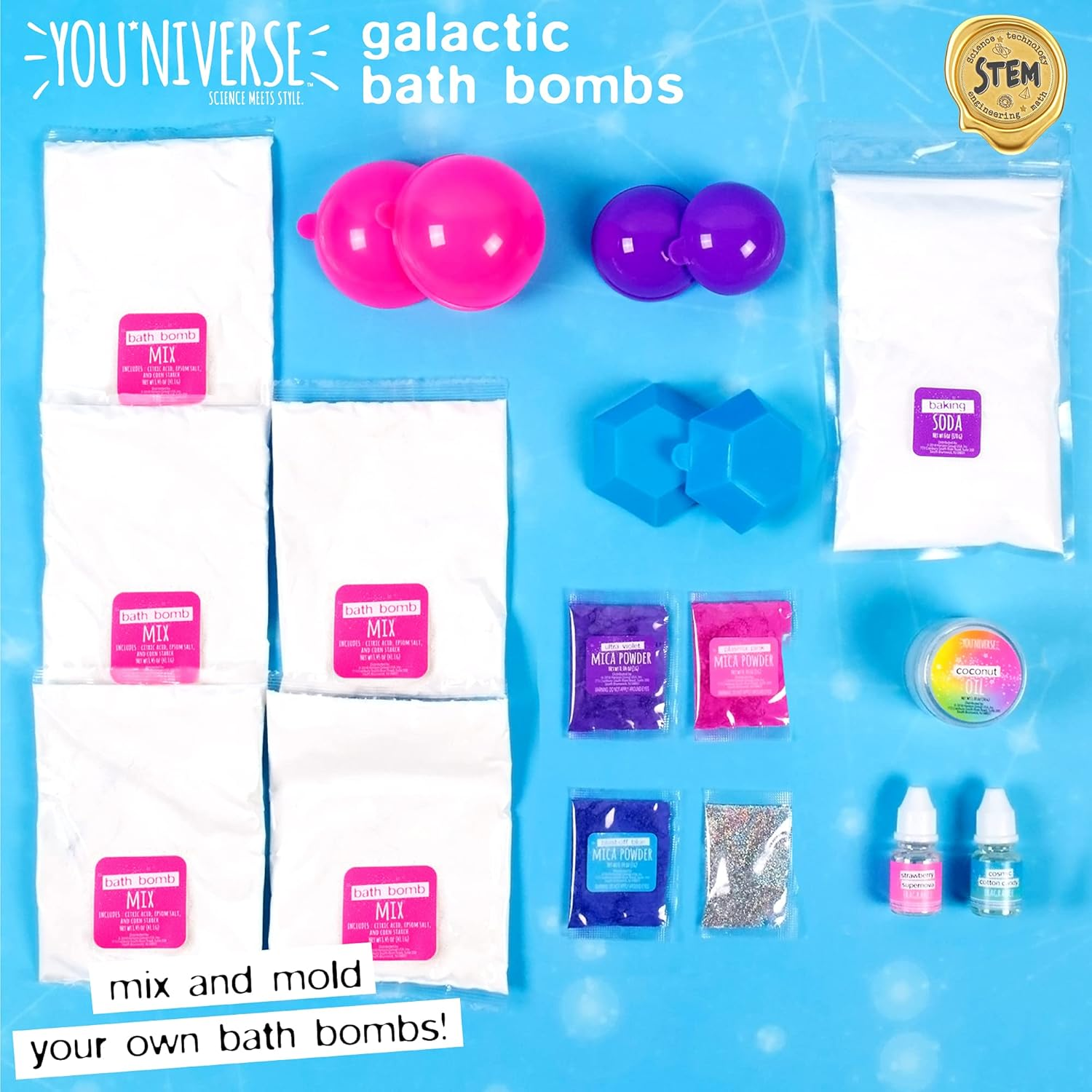 Just My Style You*Niverse Galactic Bath Bombs, At-Home STEAM Kits for Kids Age 6 and Up, Bath Time Fun, DIY Bath Bombs image number 6