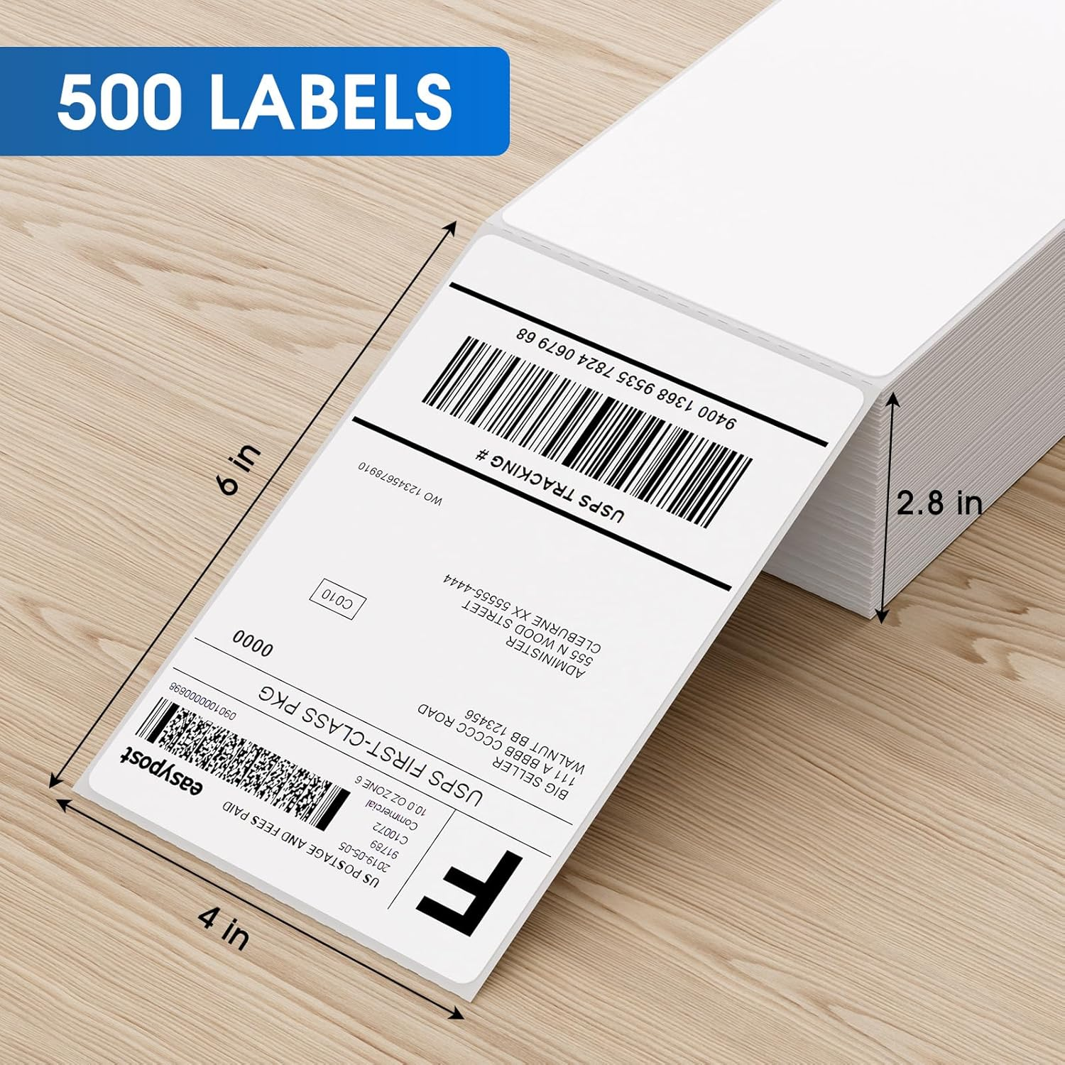 Maxgear 4" X 6" Direct Thermal Labels, 500 Labels, Fanfold Shipping Package Labels, Perforated White Mailing Labels, Commercial Grade, Permanent Adhesive, Compatible with Most Thermal Printers image number 6