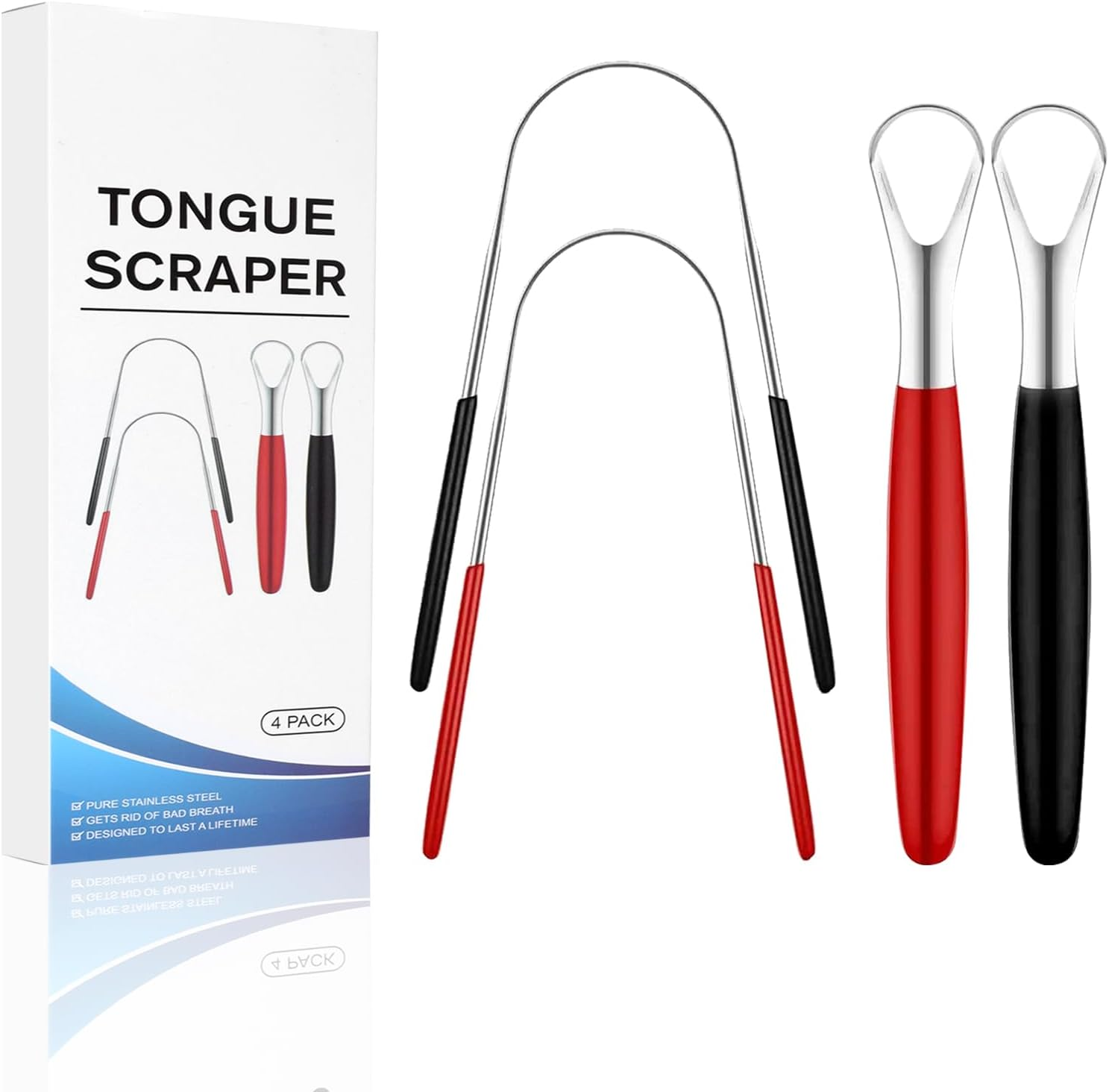 Tongue Scraper Set（4 Pack）, Tongue Scrapers for Adults Kids, Easy to Use and Clean, Help Fight Bad Breath Portable Tongue Scraper Stainless Steel Tongue Cleaners Set with Travel Case image number 5