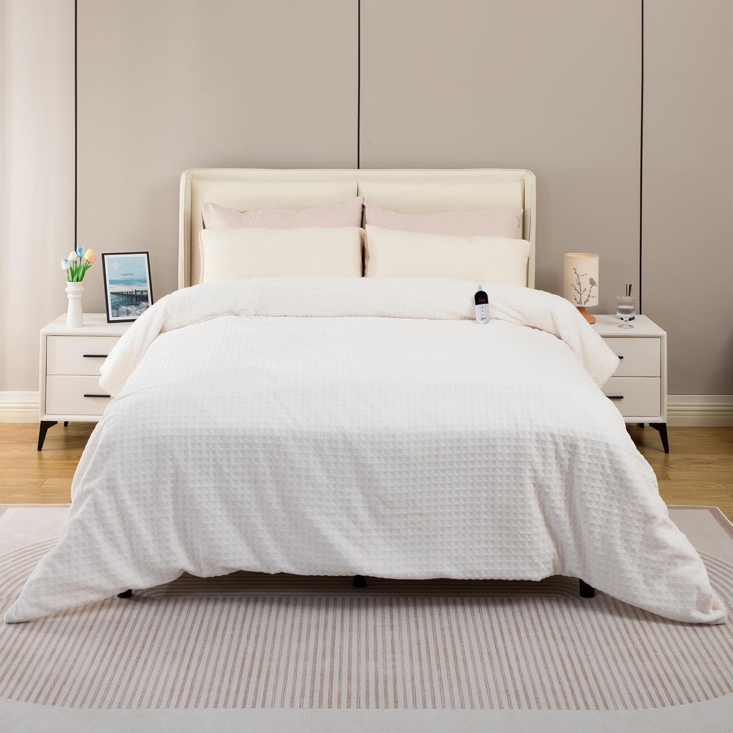 YDW Heated Blanket Electric Throw - 180X200Cm Soft Rug Plush Fleece Waffle Heating Warming Rugs with Auto Shut off for Couch Office Chair Lap Bed Adults Fuzzy Cozy Machine Washable Double Size Beige image number 2