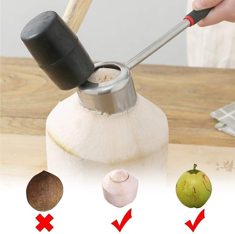 Coconut Opener Kit with Stainless Steel Puncher, Drill, Rubber Cutter, and Hammer Tool, Durable Kitchen Accessory image number 6