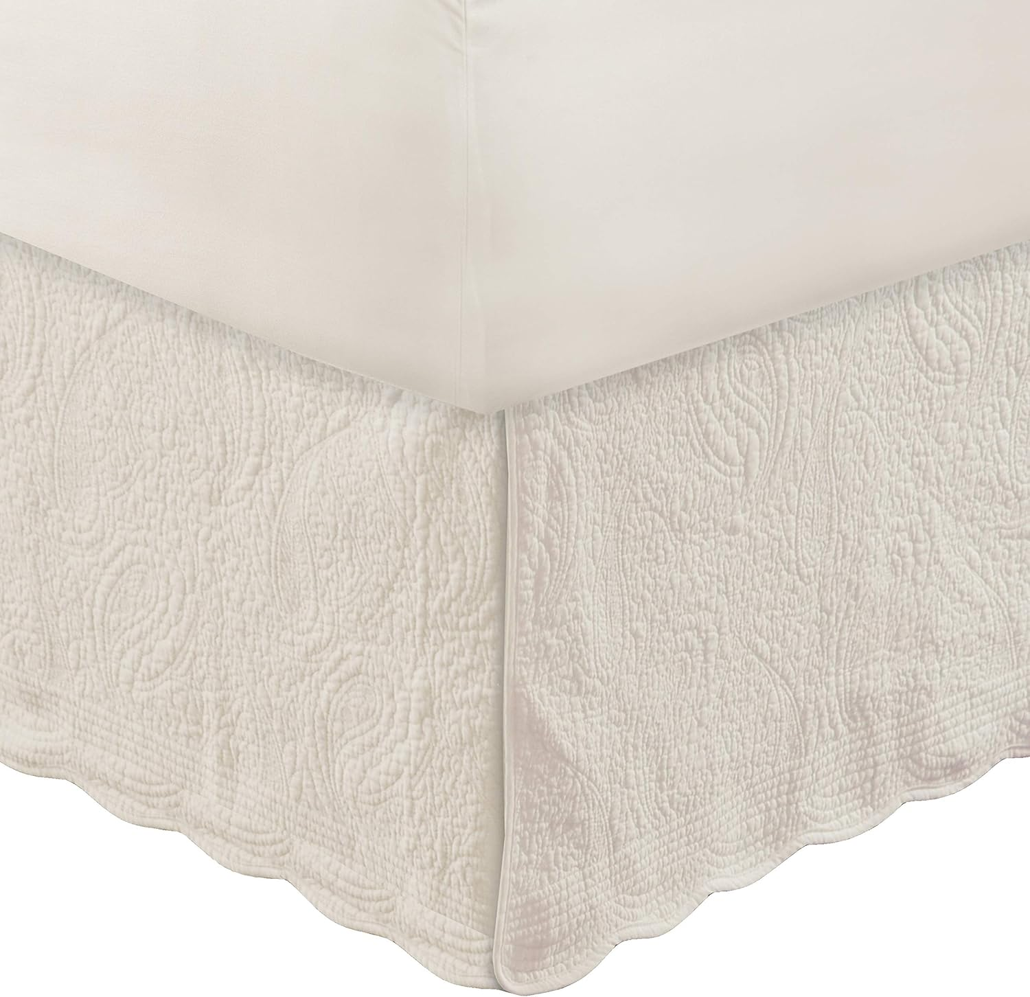 Greenland Home GL-1710GBKQ Paisley Quilted Bed Skirt, Ivory, Queen image number 3