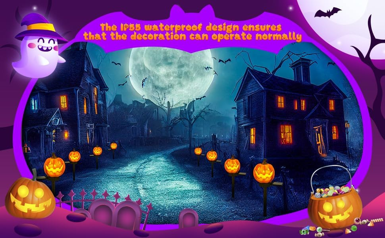 YZYOE LED Solar Pumpkin Head Ground Light, Halloween Outdoor Atmosphere Decoration Lamp, Cute Resin Pumpkin Head Courtyard Landscape Lights. image number 1