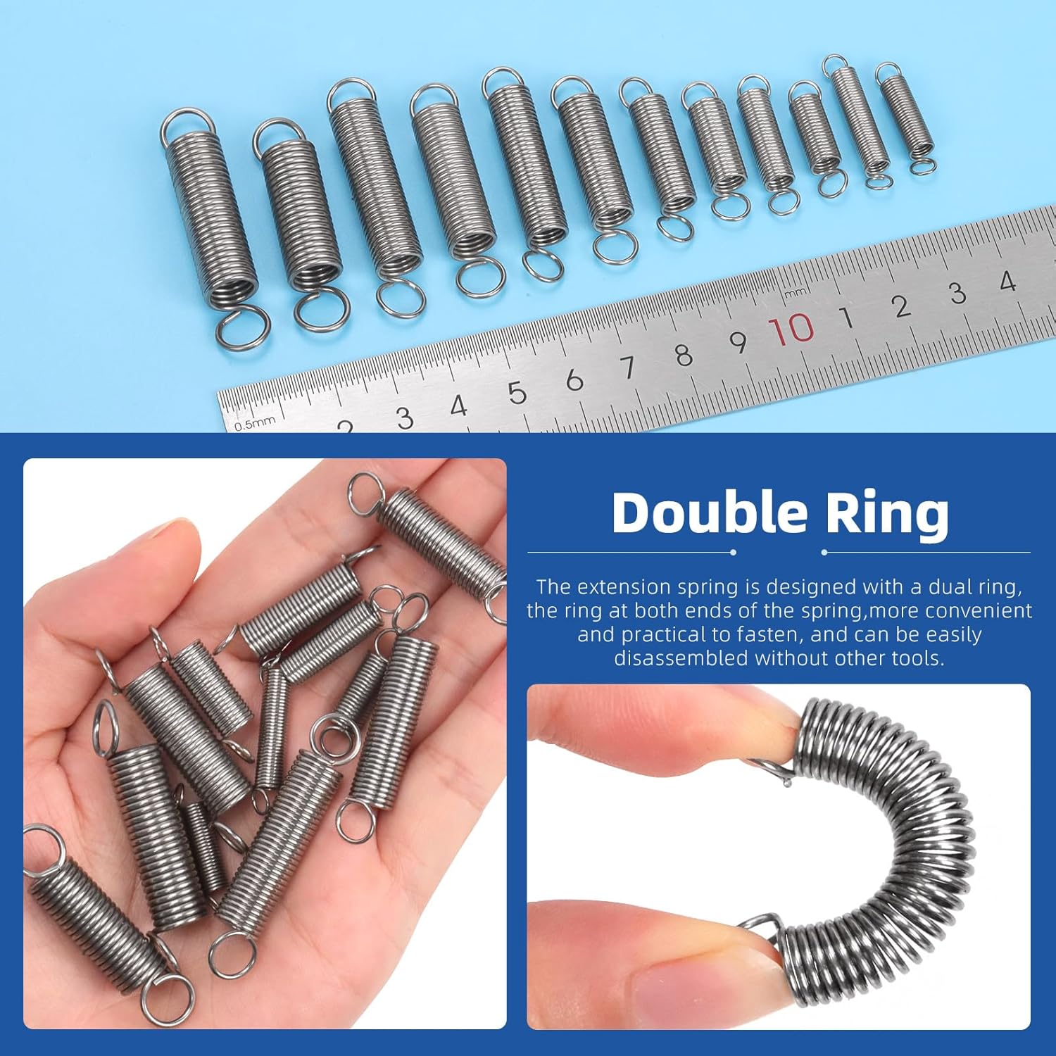 Glarks 60Pcs Stainless Steel Extension Springs with Double Hook Sets 12 Sizes Small Spring Tension Spring Wire Assortment for Machinery Construction Industrial image number 5