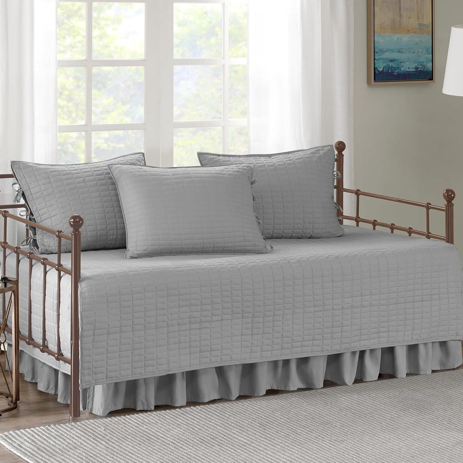 Comfort Spaces Daybed Cover - Luxe Double Sided-Quilting, All Season Cozy Bedding with Bedskirt, Matching Shams, Kienna Taupe 75"X39" 5 Piece