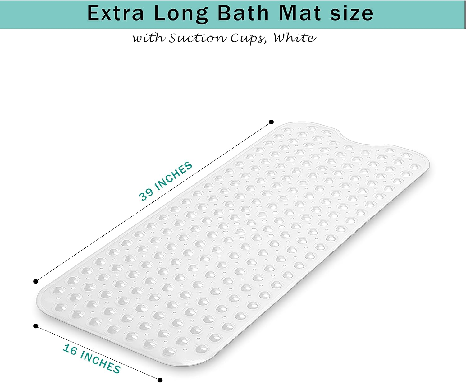 Non-Slip Bath Mat with Suction Cups, GVTECH 100X40Cm/40X16In Extra Long Bathtub Mats | Anti-Mould, Machine-Washable, Latex-Free | Shower Mat Ideal for Elderly & Children (White) image number 1