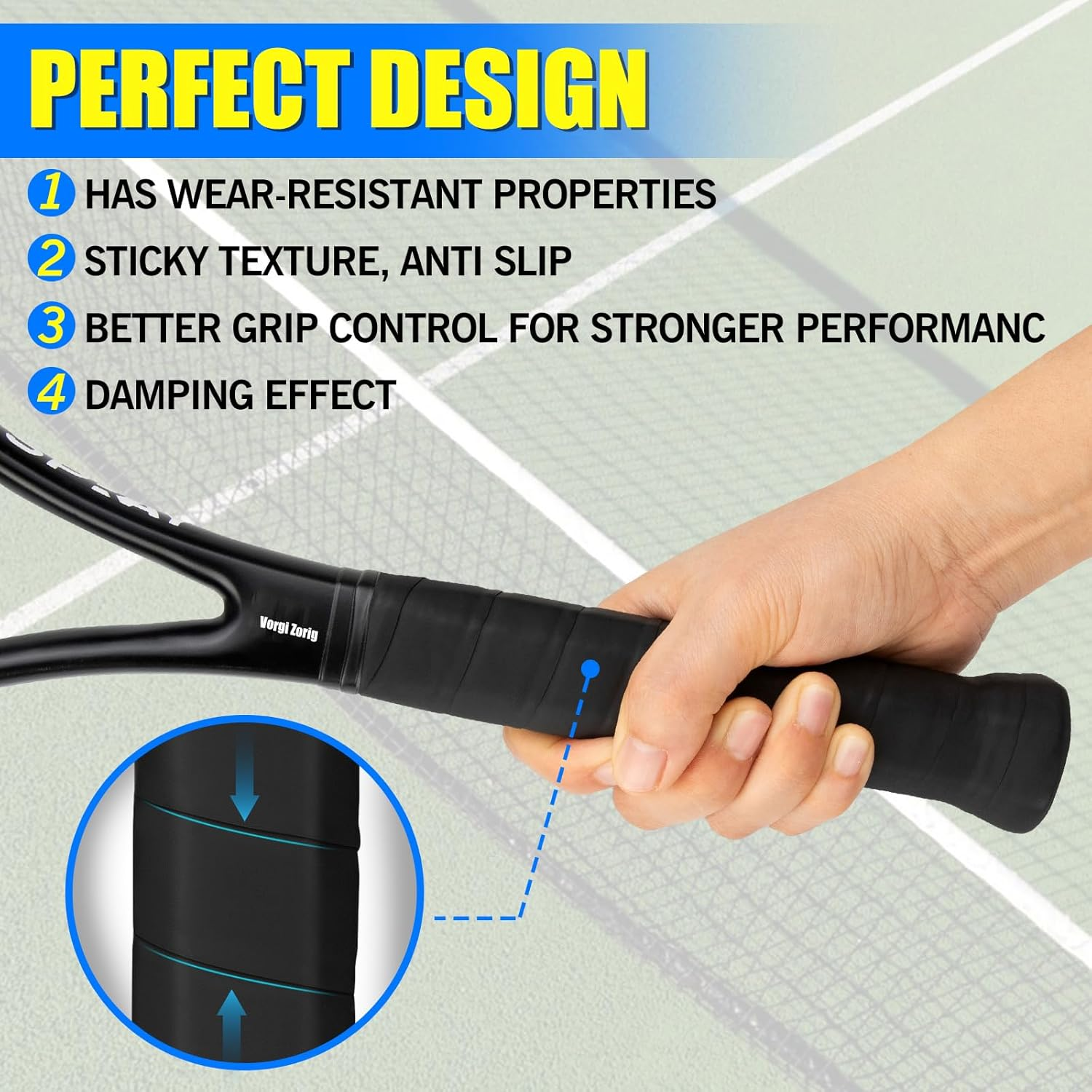 VORHI ZORIG Tennis Racquet Grip Tape, 6-12 Pack Replacement Overgrips image number 4