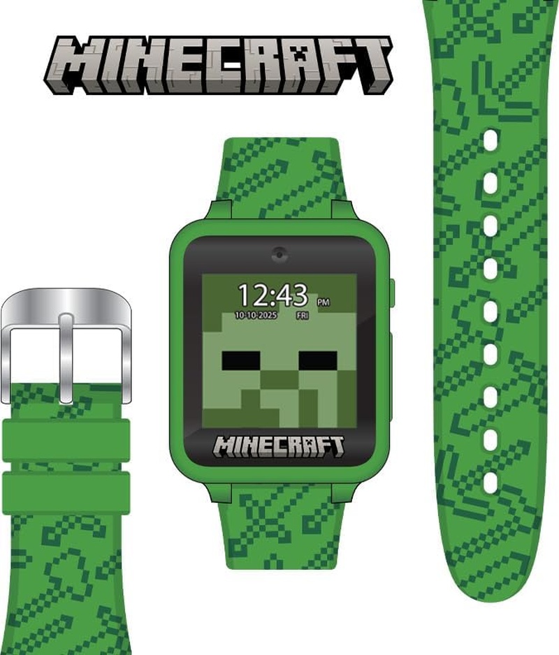 Accutime Microsoft Minecraft Green Educational Learning Touchscreen Smart Watch Toy for Boys, Girls, Toddlers - Selfie Cam, Learning Games, Alarm, Calculator, Step Tracker & More! (Model: MIN4045AZ) image number 5