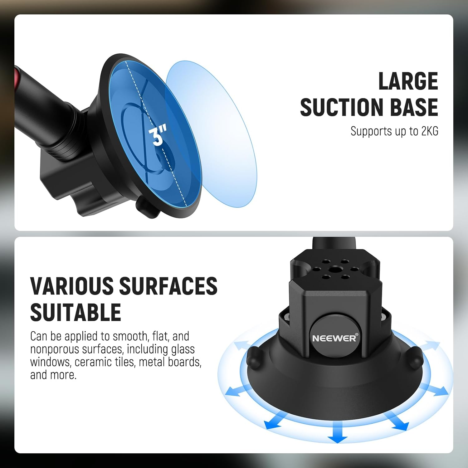 NEEWER Triple Suction Cup Camera Car Mount [Simplified] with Phone Holder & Action Camera Adapter Compatible with Iphone Gopro OSMO Action Pocket 4 3 2 Hero 13 12 11 10 Insta360 Samsung, CA067 image number 2