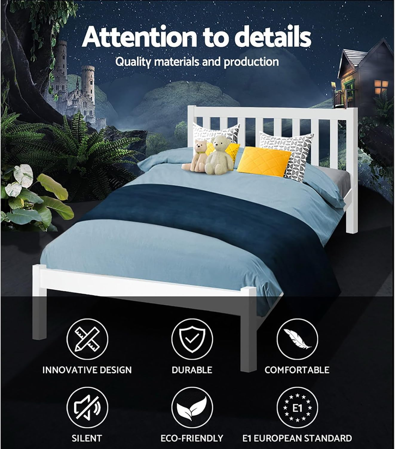 Artiss King Single Bed Frame Platform Wooden Timber Frames Beds Base Bedroom Room Decor Home Furniture White for Kids, Toddler and Adult, Modern Design image number 5