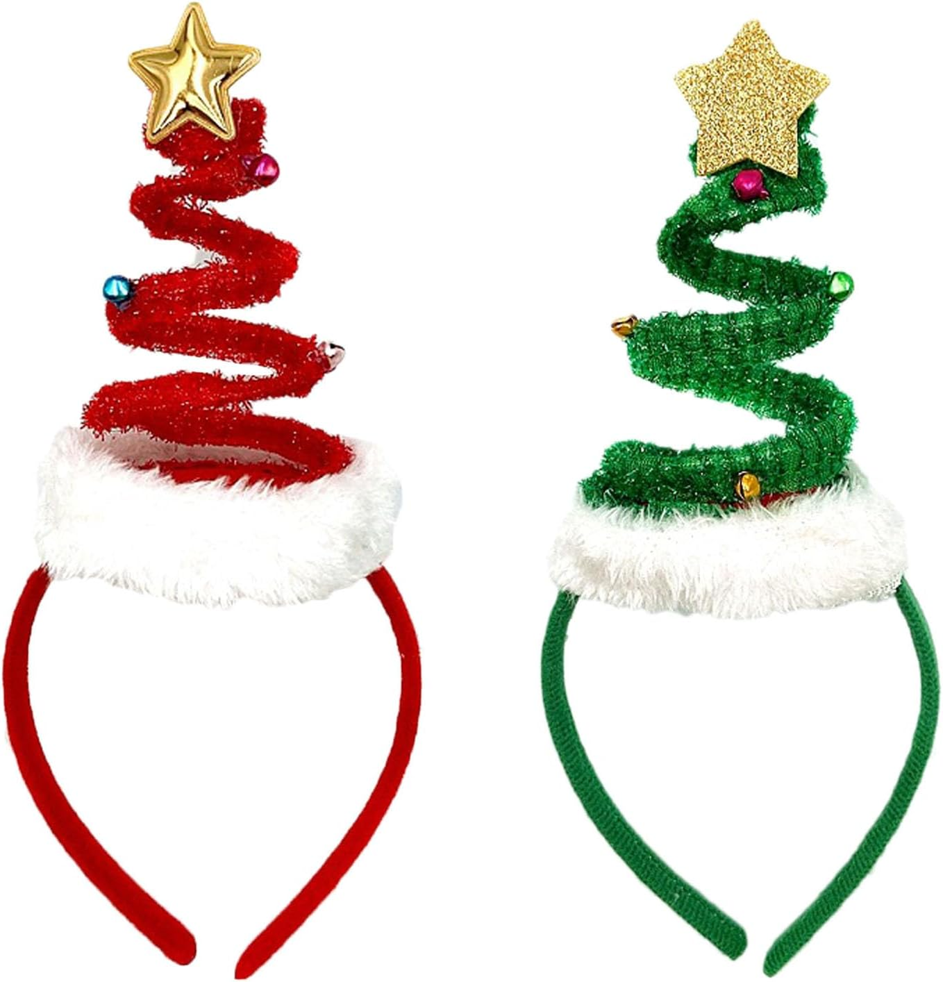 CENZICOM Springy Christmas Tree with Bells Santa Headband for Christmas Party, 2 PCS