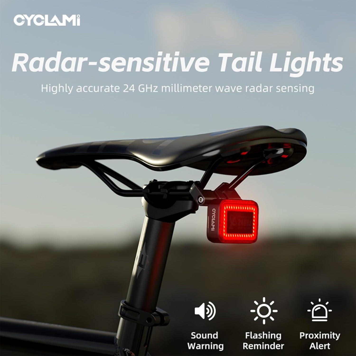 CYCLAMI Bike Radar Tail Light with 24Ghz Radar Detection, Active Alert & Brake Sensing, 500M Visibility, 5 Modes for Road/Mtb Cycling Safety Light, Vibration Wake-Up, IP64 Waterproof, Type C image number 5