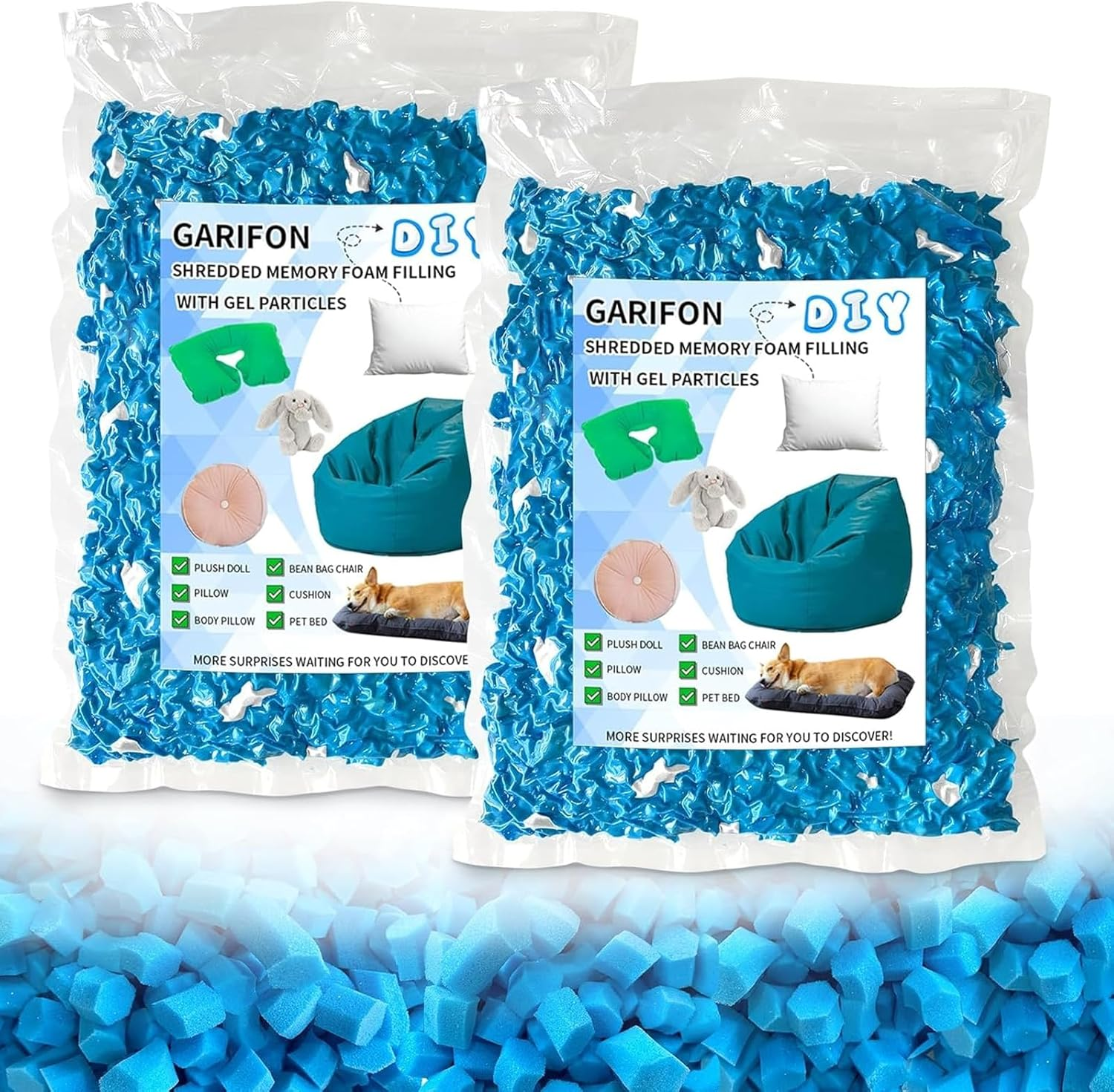 10Lbs Bean Bag Filler, Bean Bag Filling, Pillow Bean Bag Stuffing, Shredded Memory Foam Filling, Punching Bag Filler, Foam Refill for Couch/Stuffed Animal Stuffing, Added Gel Particles