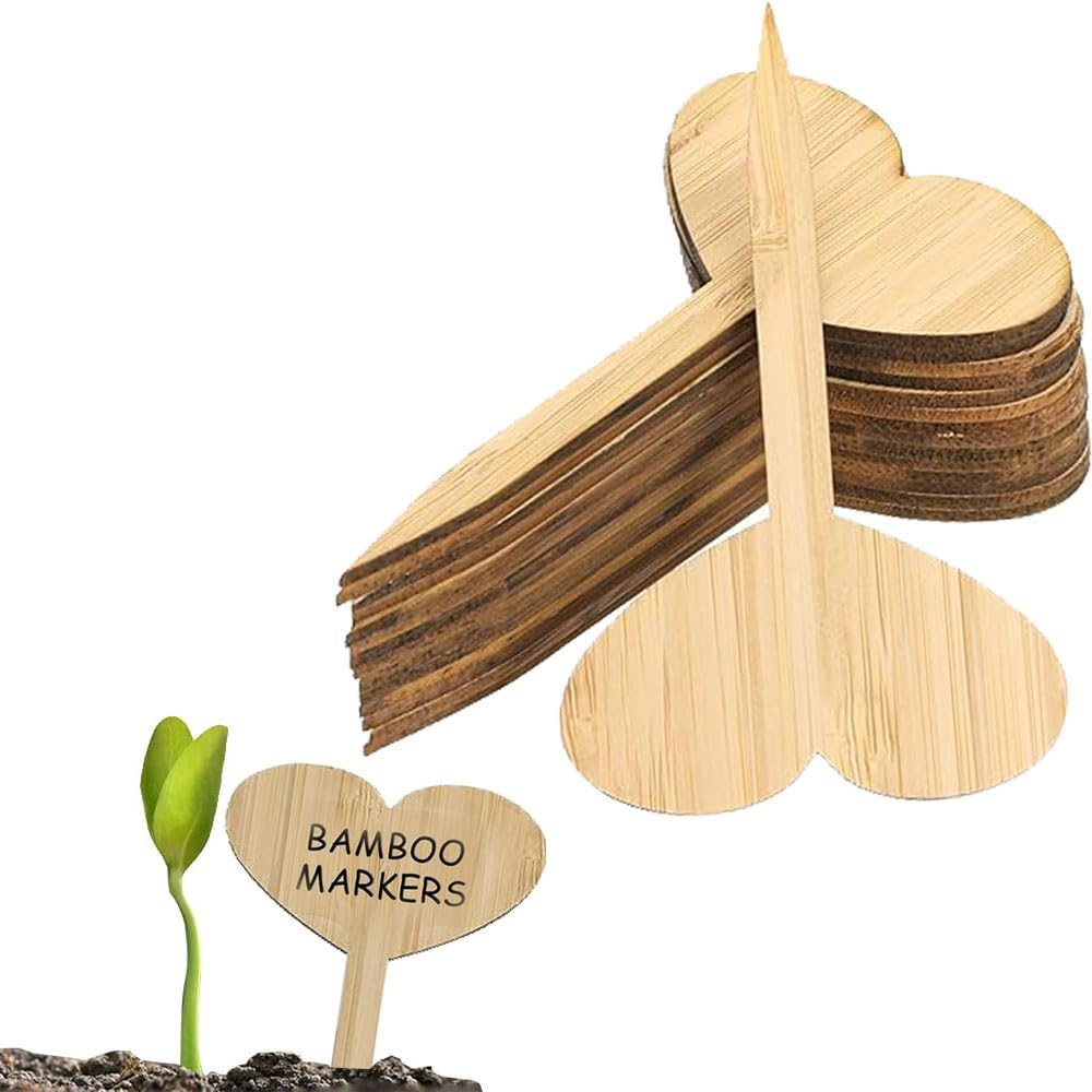 20Pcs Bamboo Plant Labels with a Marker Pen T-Type Wooden Plant Marker Garden Sign Tags Garden Markers for Seed Potted Herbs Flowers Vegetables (Heart-Shaped) image number 2