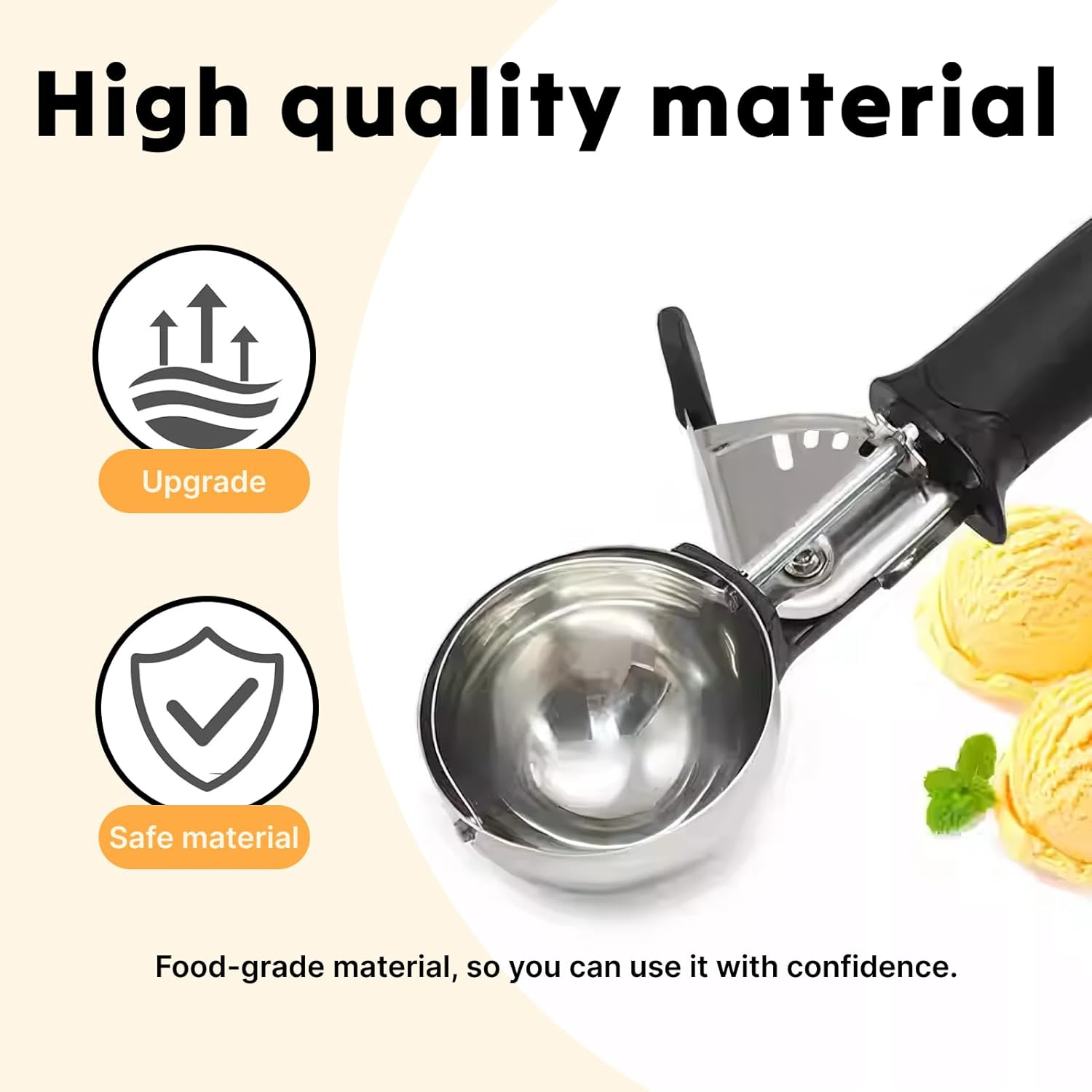 Ice Cream Scoop Premium Trigger Stainless Steel Ice Cream Scoop with Black Non-Slip Handle, Effortless Ice Cream Serving Tool for Gelato, Sorbet, and More, Ergonomic Design for Comfortable Scooping image number 5