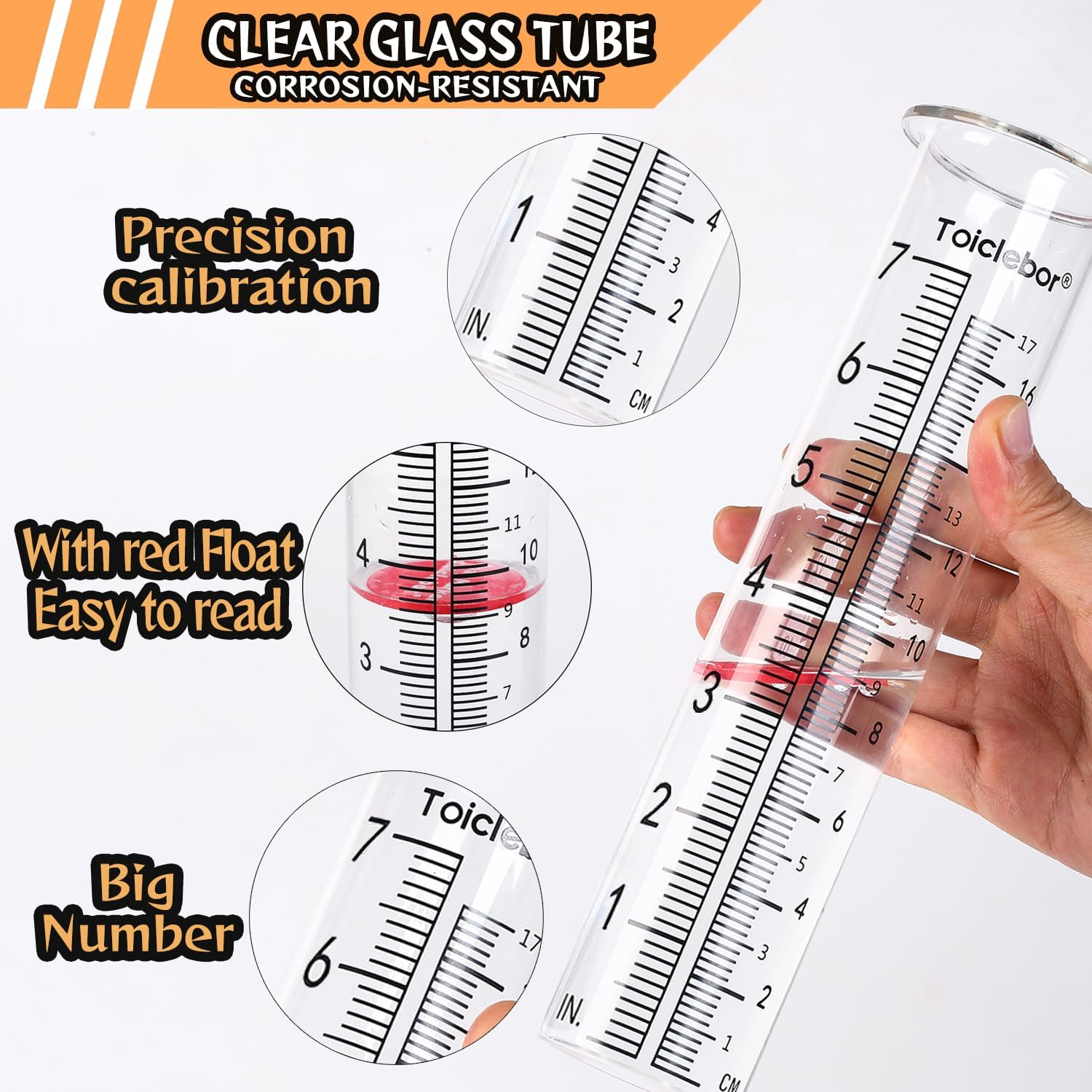 Toiclebor 7" Capacity Glass Rain Gauge,Big Capacity Metal Frame Rain Gauge,Scale Clear,Replacement,Detachable Rain Gauge with Stake,Decorative for Garden,Yard, Deck, Lawn, Landscape image number 4
