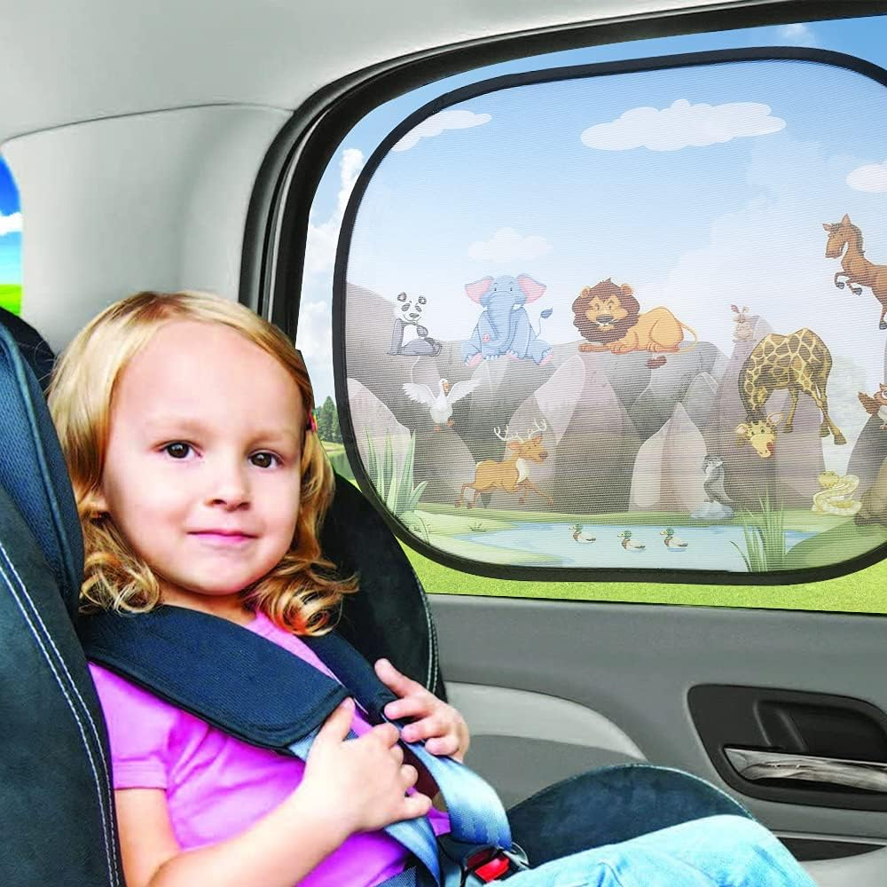 2 Pcs Car Sunshade Side Cartoon Sunscreen Heat Insulation Visor Anti-Ultraviolet Sunscreen Suitable for Most Models (Zoo) image number 6