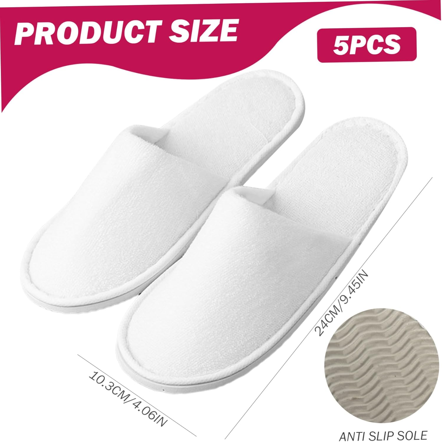 Spa Slippers 5 Pairs of Disposable Slippers for Kids, Breathable & Non-Slip Room for Hotels, Travel & Home, Towel for Children image number 4