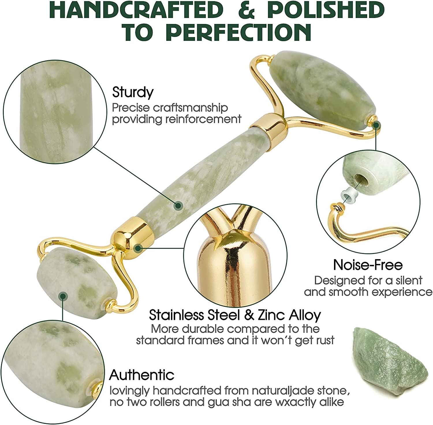 Gua Sha Stone & Jade Roller Gift Set, Anti-Aging Natural Facial Roller Jade Gua Sha Set, Beauty Face Roller for Rejuvenate Skin & Remove Wrinkles (Light Green Set) image number 2