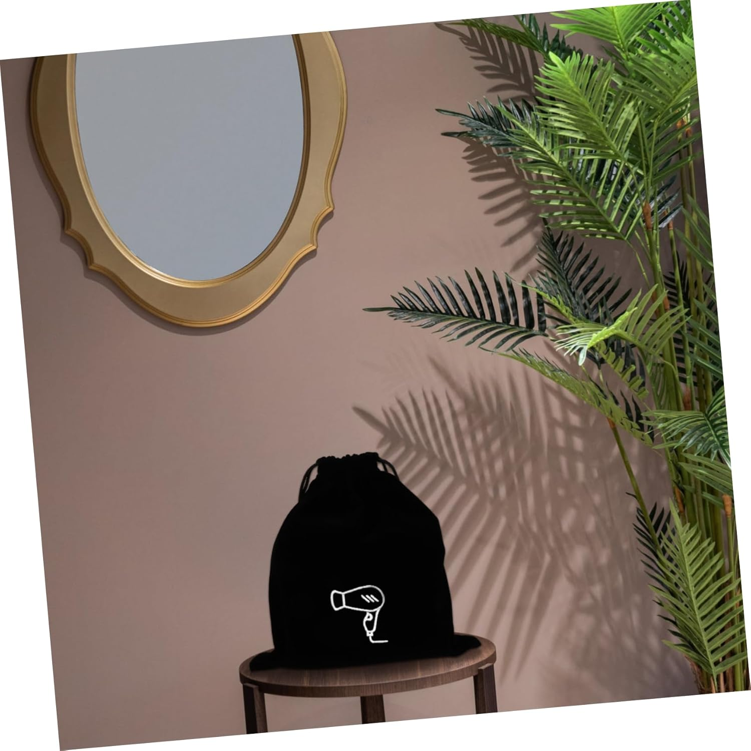 CTIRCHIU Black Flannel Hair Dryer Storage Pouch with Drawstring Closure Capacity Travel Bag for Guest Organization and Easy Hanging image number 1