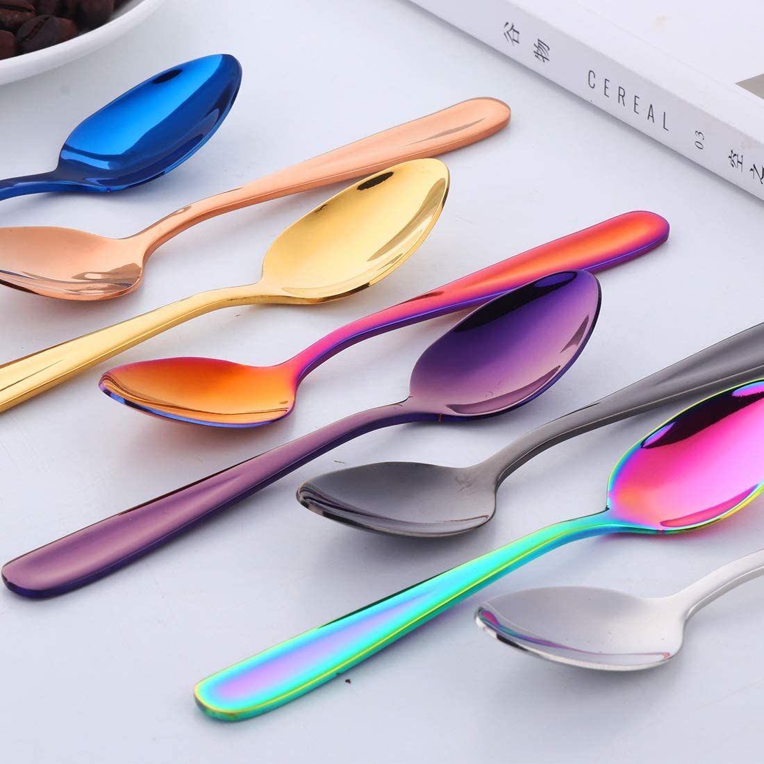SBOMHS Teaspoons Set of 8, Coffee Spoons/Dessert Spoons, 5.5Inch/14Cm (Coloured) image number 7