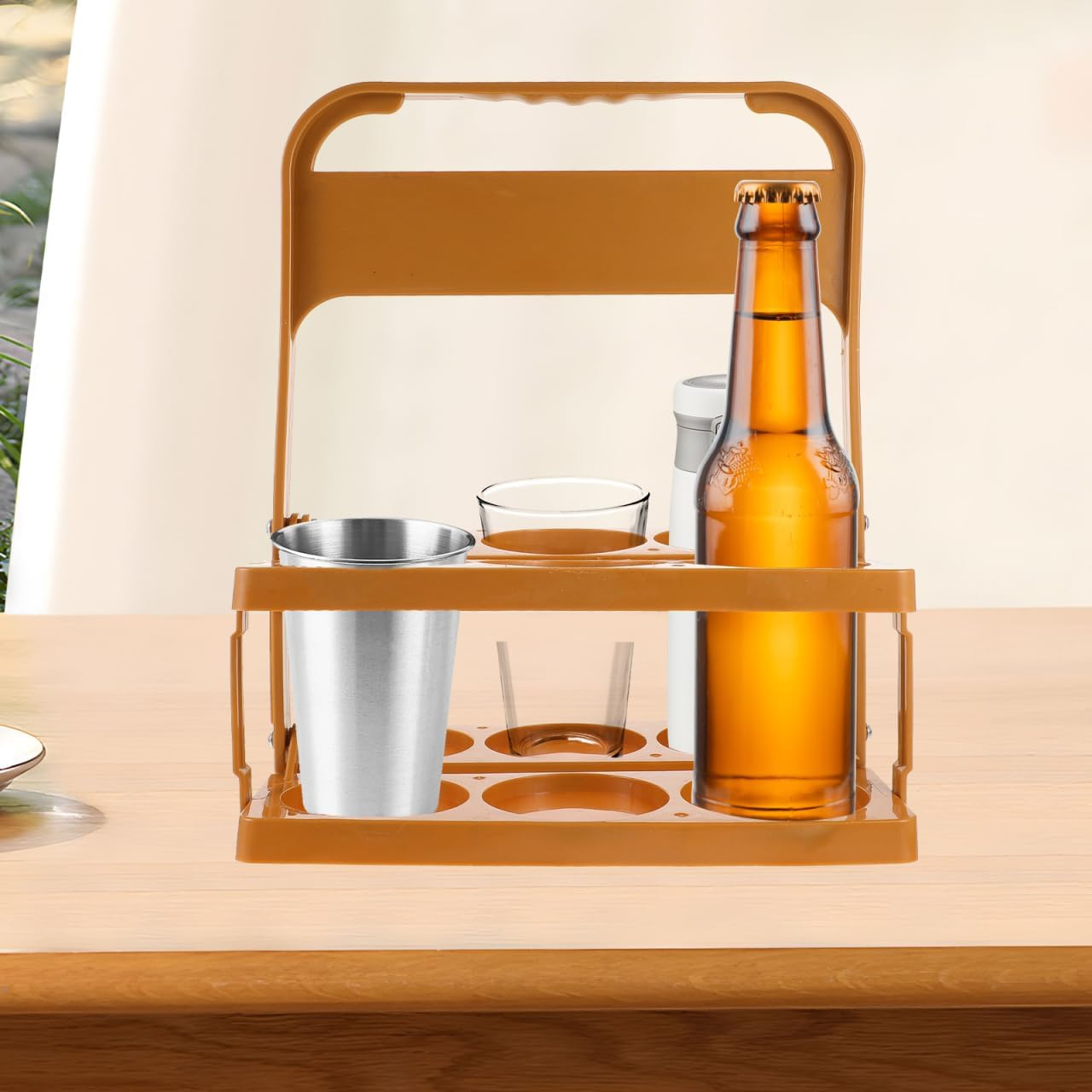 Ciieeo Portable Coffee Color Drink Carrier with Handle, Foldable 6-Bottle Holder for Athletes, Picnics, Barbecues, and Outdoor Activities image number 3