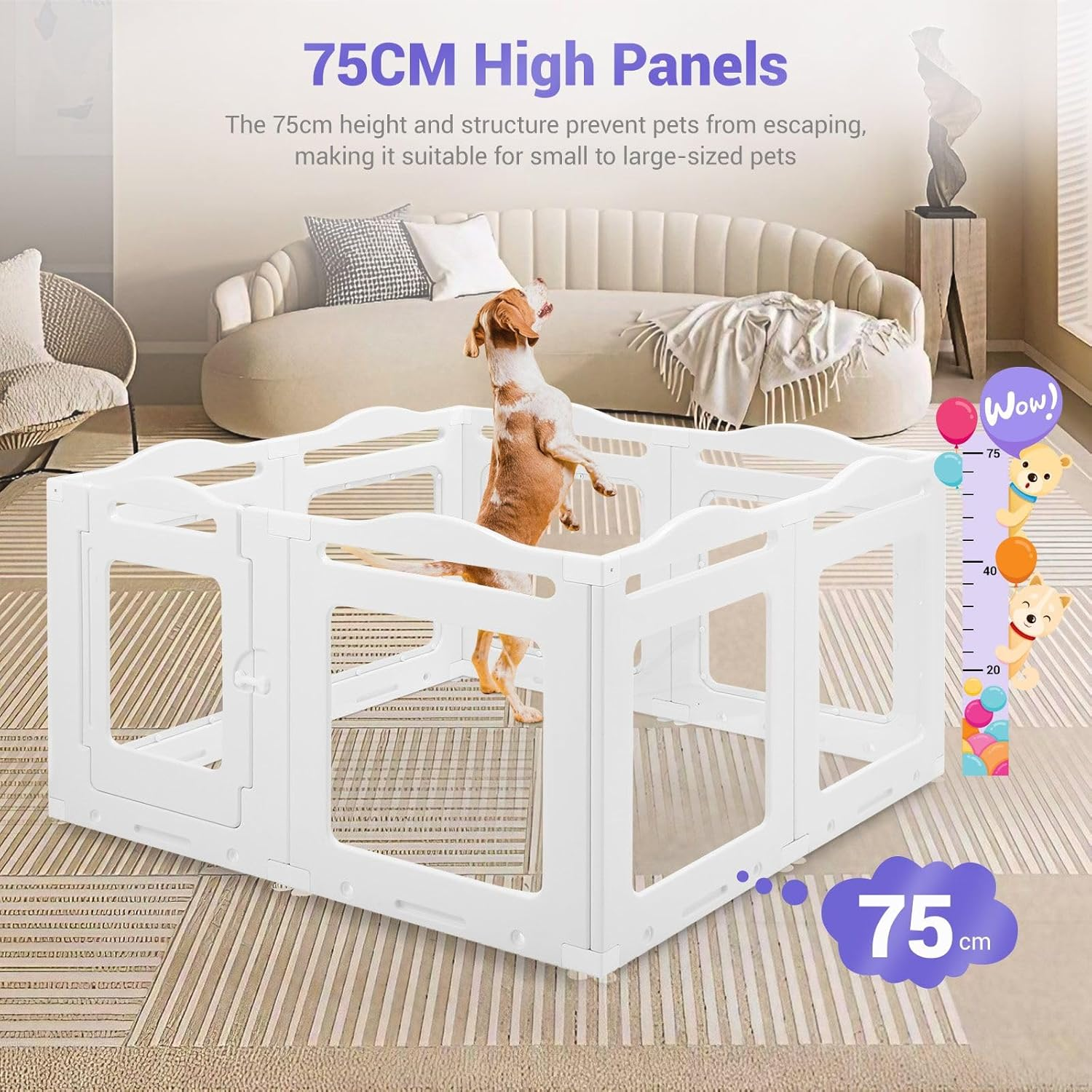 Pet Scene 75CM Tall Dog Fence, 8 Panels Pet Cat Kennel Cage Enclosure Crate Safety Gate Fence Whelping Box Barrier Indoor Outdoor Kitten Puppy Furniture image number 5