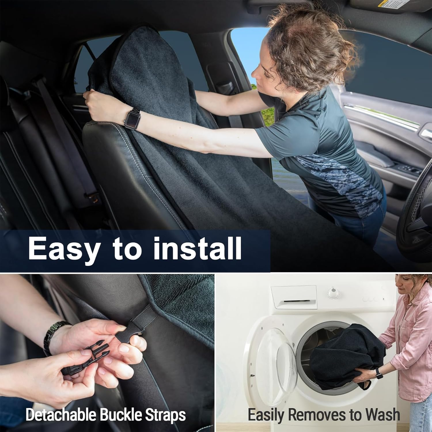 Car Seat Cover Protector, 2 Pack Waterproof Sweat Towel Seat Cover for Rainy Day, Gym, Workout, Running, Swimming, Beach, Hiking, Multi-Purpose Seats Covers Universal Fit for Cars SUV Trucks (Black) image number 5