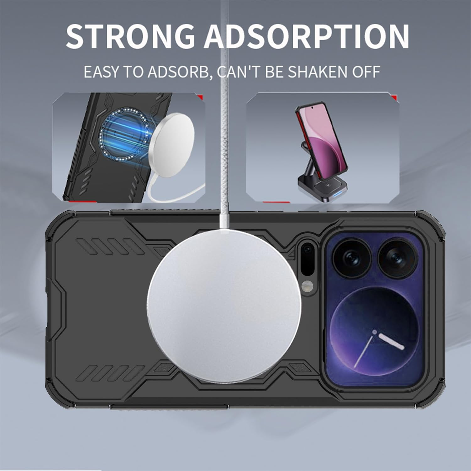 ESHUYI Magnetic Case for Xiaomi 17 Pro Max, Magsafe Compatible, Shockproof Hard Case with Air Cushion Corners, Heat Dissipation, TPU+PC Hybrid Mobile Phone Case, Black image number 3