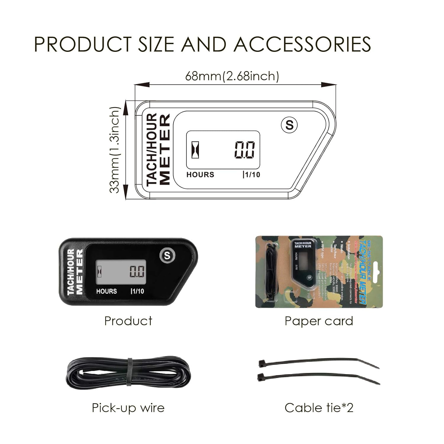 Jayron Digital LCD Tachometer Inductive Tach Hour Meter Display Max RPM Waterproof for Most Gas Engine Marine ATV Generator Lawn Tractor Motorcycle (Black) - Orange image number 6