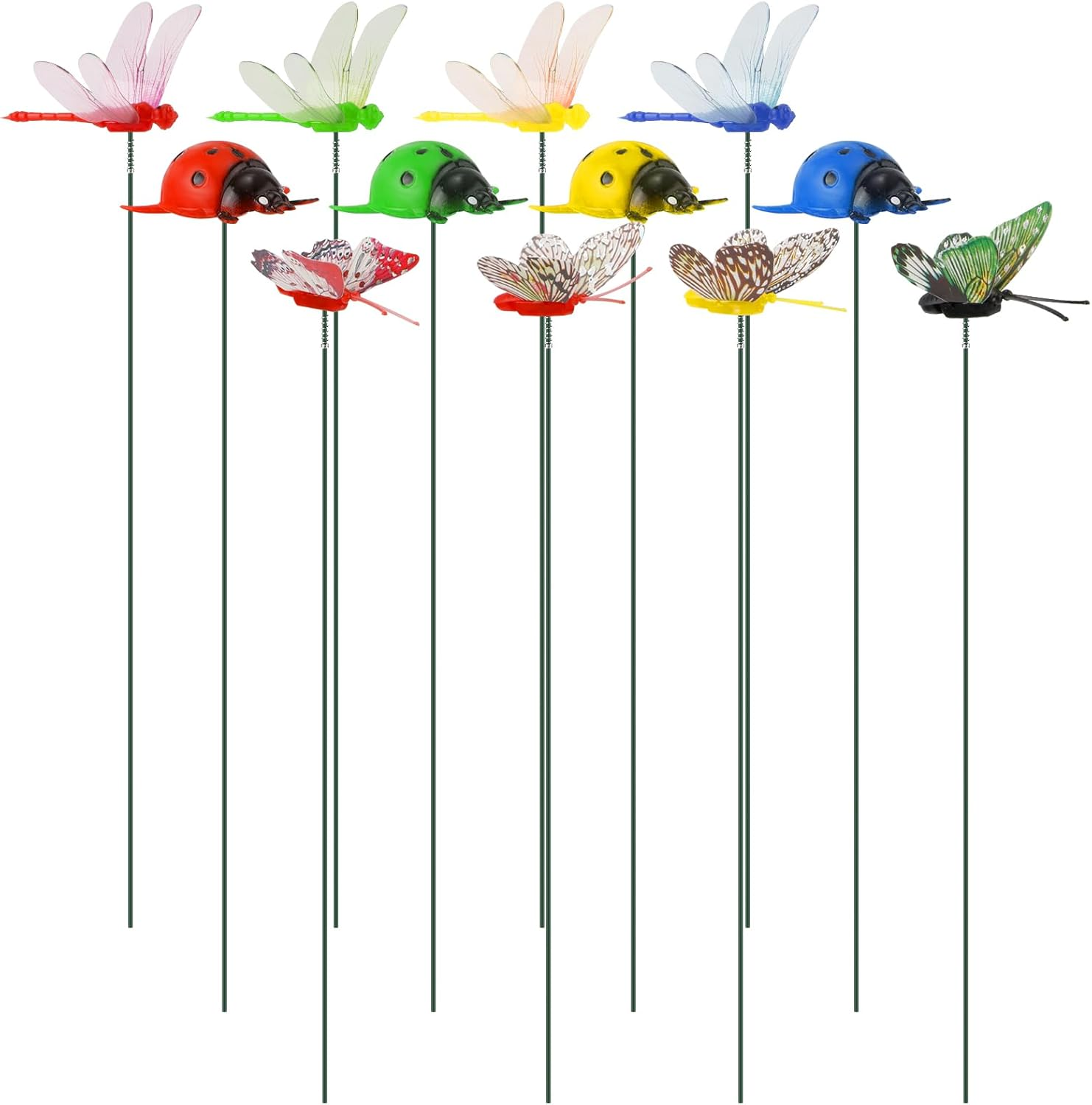 12Pcs Decorative Garden Stakes, 3D Artificial Dragonfly Garden Decor Realistic Ladybug Butterfly Ornaments for Outdoor Patio Yard Plant Flower Pot Decoration (No Clips) image number 5