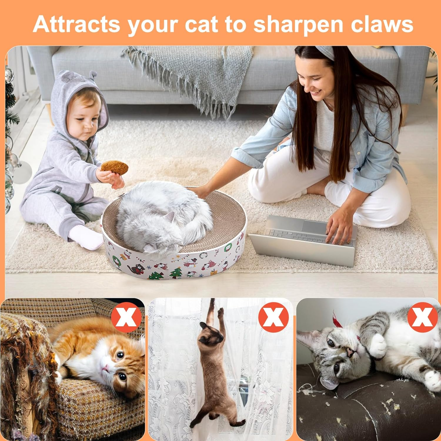Oval Cat Scratcher Cardboard,Cat Scratch Posts,Durable Recycle Scratching Board for Furniture Protector Scraching Trees Towers image number 3