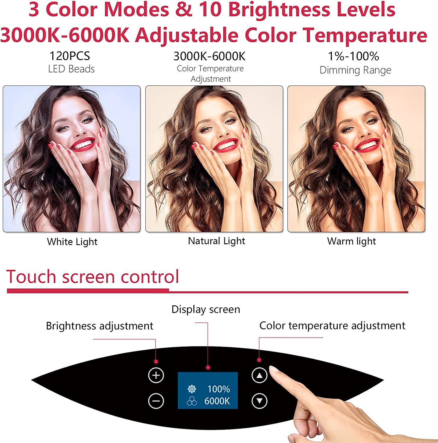 19 Inch LED Ring Light with Tripod Stand Selfie Ring Light, LCD Display Touch Screen, Dimmable Light for Makeup Studio Portrait Vlog Video Shooting with Carrying Bag and Remote Controller, CRI>97&hellip; image number 1