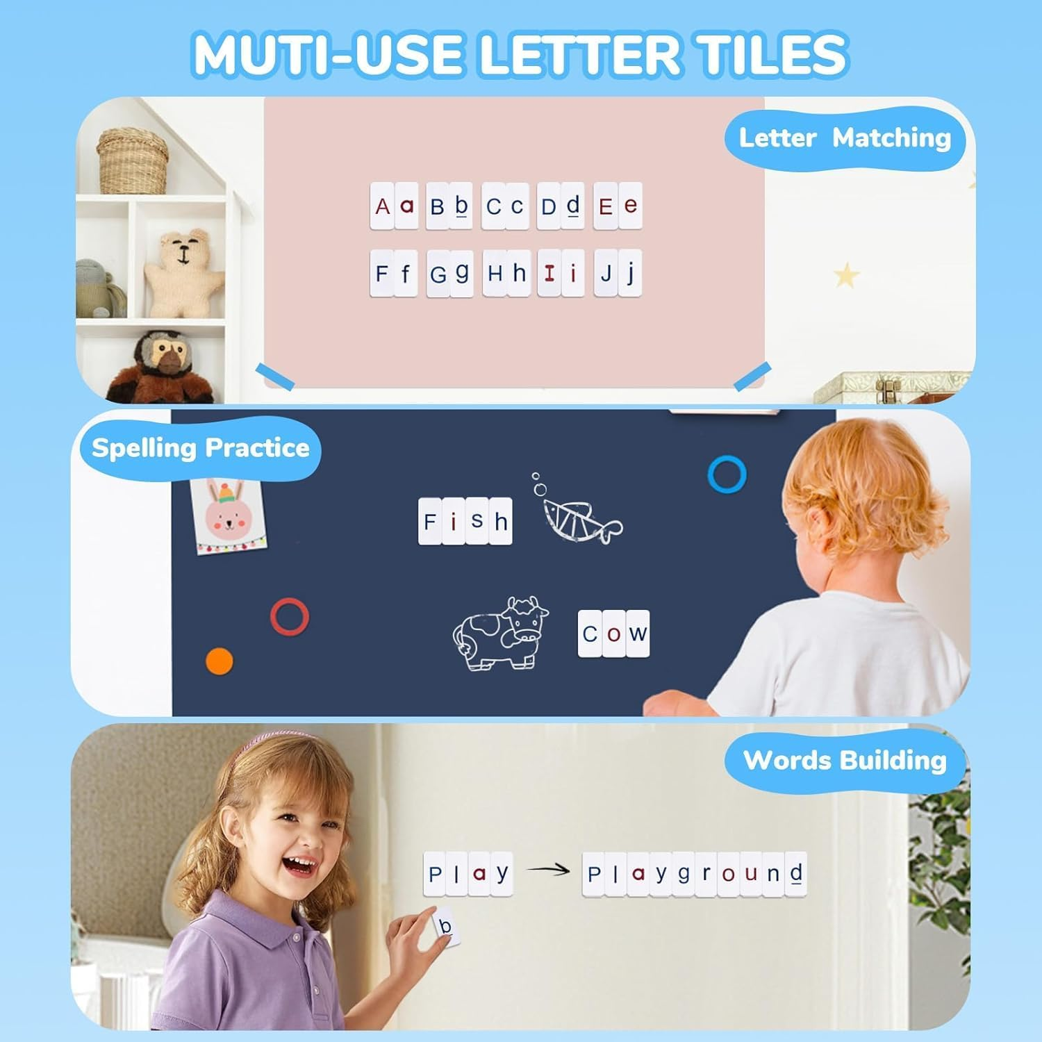 Vosinrly 234 Foam Alphabet Tiles Magnetic Letters with Double-Side Magnet Board and Compartment Storage Case-Classroom Magnetic Letter Tiles for Phonics and Spelling image number 2