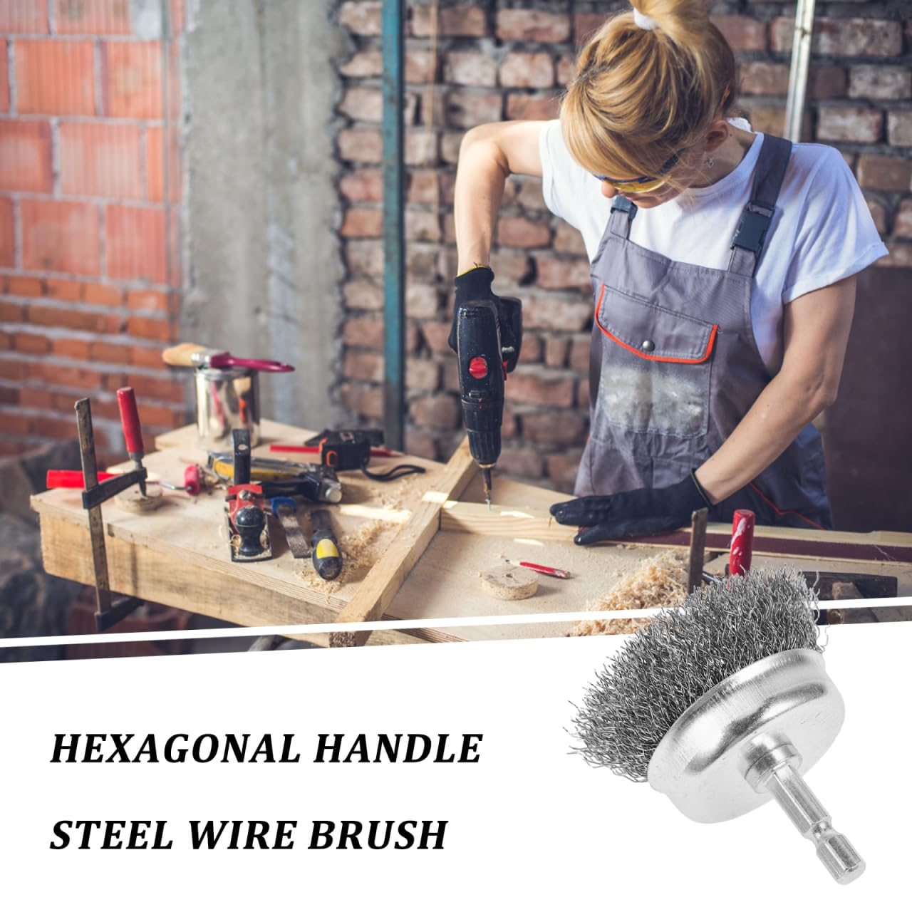 Angoily 2Pcs Hexagonal Handle Steel Wire Brush Set for Electric Drill Rust Removal and Multi-Material Cleaning Including Wood and Dishware Polishing image number 6
