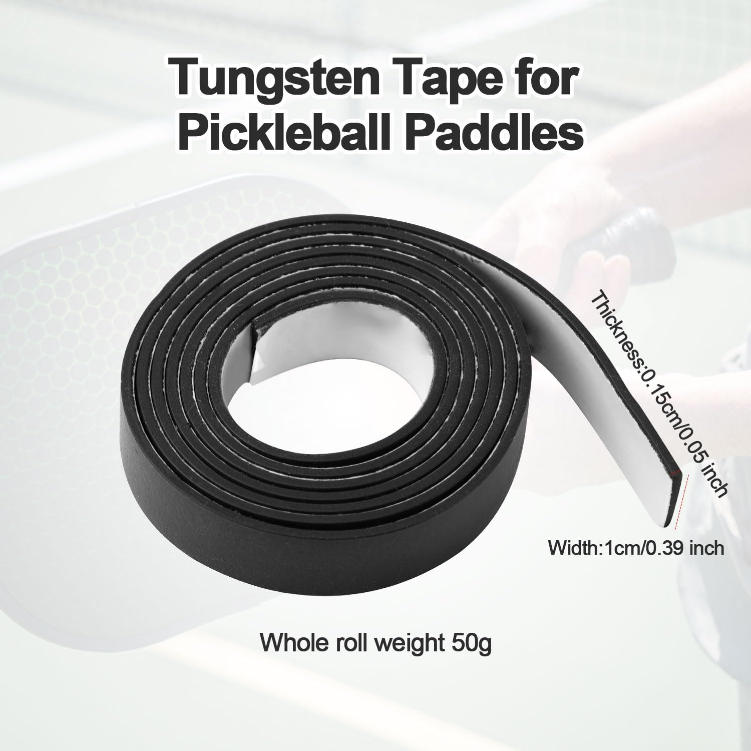 Gosknor Tungsten Tape, 0.39 Inch Width 50G Roll Weight Adhesive Lead Tape for Pickleball Paddles Customizable Alternative Weighted Tape for Pickleball Paddles, Black image number 3